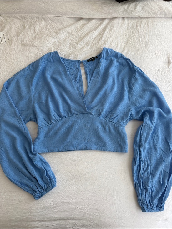 Dynamite Tops - Dynamite Sky Blue V-Neck Long Sleeve Crop Top